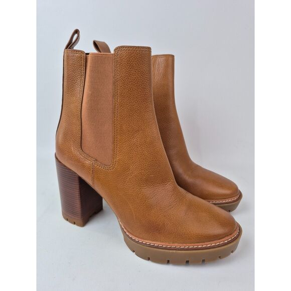 Tory Burch Women's Toasted Caramel Tan Leather Chelsea 70mm Lug Bootie Size 10 M - Picture 1 of 7